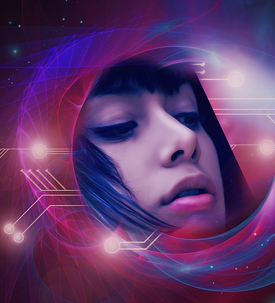 sci-fi woman in wormhole